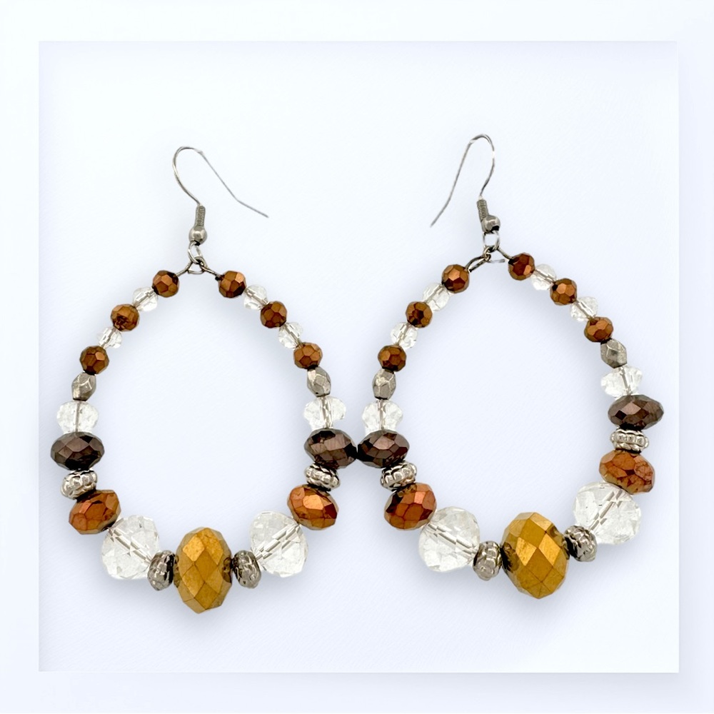 Crystal Beaded Teardrop Dangle Earrings with Stainless Steel Hooks